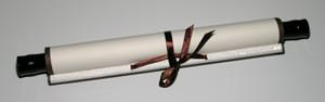 A rolled up Chinese wall scroll