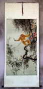 Monkey and Dragonfly - Asian Wall Scroll