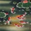 Nine Koi Fish and Lotus Flowers Painting