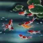 Nine Koi Fish and Lotus Flowers Painting