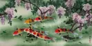 Koi Fish & Purple Flowers Painting