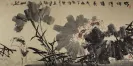 Traditional Lotus Flower Pond and Cranes Large Painting