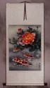 Koi Fish & Peony Flowers - Chinese Wall Scroll
