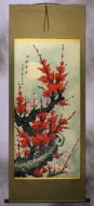 Big Deep Red Plum Blossom Wall Scroll