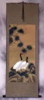 Antique-Style Cranes and Pine Tree Wall Scroll
