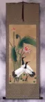 Antique-Style Cranes and Lotus Flower Wall Scroll