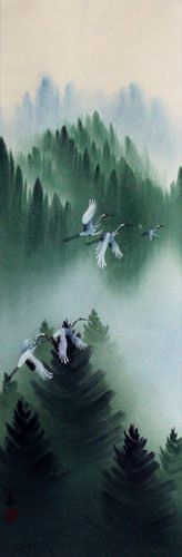 Homeward Bound Asian Cranes Wall Scroll close up view