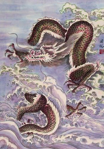 Mighty Dragon - Asian Wall Scroll close up view