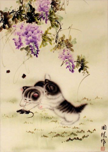 Mouse Capture - Asian Wall Scroll close up view
