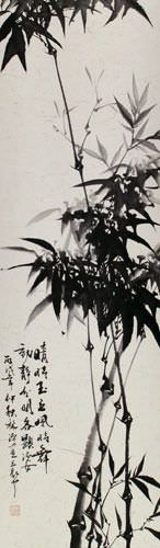 Chinese Black Ink Bamboo Wall Scroll close up view