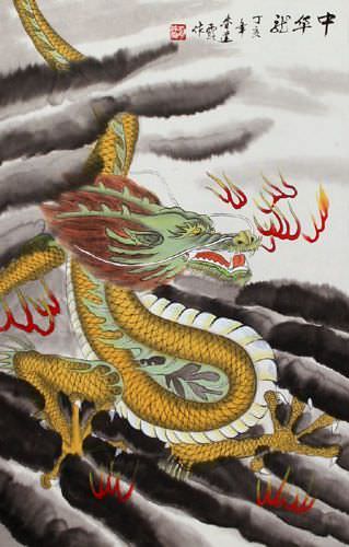Chinese Dragon - Silk Wall Scroll close up view