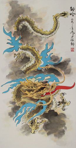 Dragon's Roar - Chinese Dragon Wall Scroll close up view