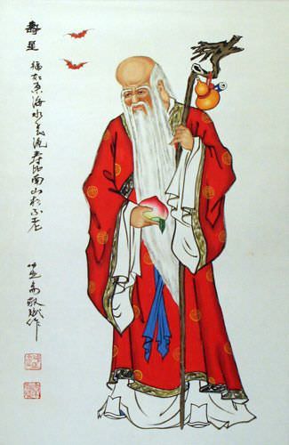 God of Longevity Wall Scroll close up view