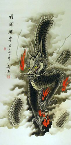 Dragon of the Clouds Wall Scroll close up view