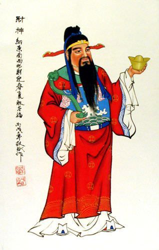 God of Prosperity Wall Scroll close up view