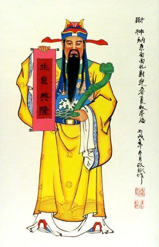 God of Prosperity Wall Scroll close up view