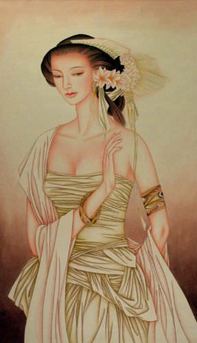 Beautiful Woman - Contemporary Chinese Art Wall Scroll close up view