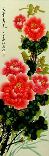 Colorful Peony Flower Wall Scroll close up view