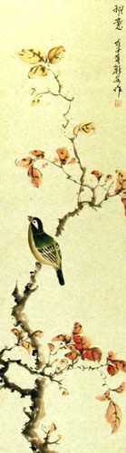 Enjoy the Spring - Bird and Flower Wall Scroll close up view