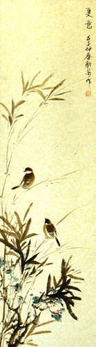 Summer Wishes - Bird and Flower Wall Scroll close up view