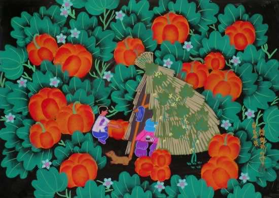 Pumpkin Harvest - Chinese Folk Art Painting