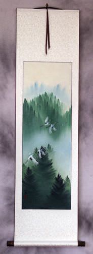 Homeward Bound Asian Cranes Wall Scroll