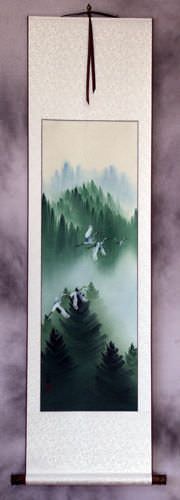 Homeward Bound Asian Cranes Wall Scroll