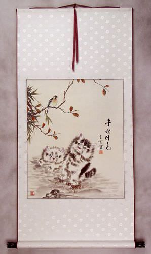 Chinese Kittens Wall Scroll
