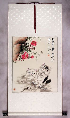 Chinese Kittens Wall Scroll