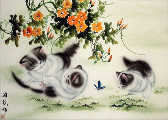 Kittens at Play - Asian Painting