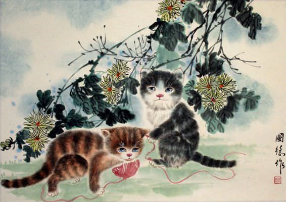 Kittens at Play - Asian Painting