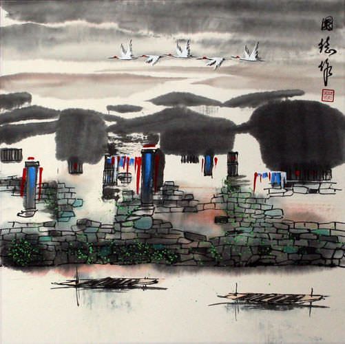 Birds Over Suzhou - Chinese Venice Painting