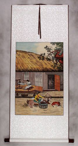 North Korean Village Ladies Wall Scroll