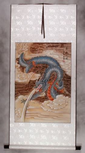 Good Luck Blue Dragon - Chinese Wall Scroll