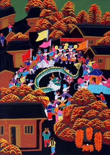 Harvest Festival - Dragon Dancing - Chinese Folk Art