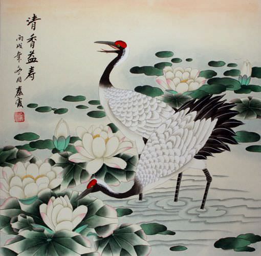 Chinese Cranes and Bamboo Painting