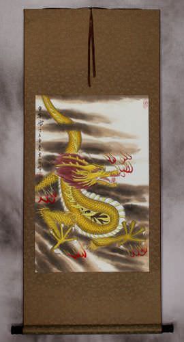 Golden Chinese Dragon - Silk Wall Scroll