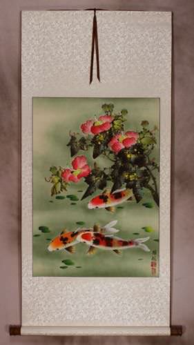 Koi Fish & Flower - Chinese Wall Scroll