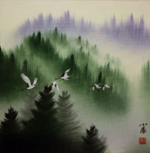 Homeward Bound Cranes - Asian Art Painting