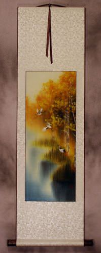 Autumn Rhyme - Colorful Cranes - Small Wall Scroll