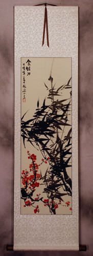 Black Ink Bamboo & Plum Blossom Scroll