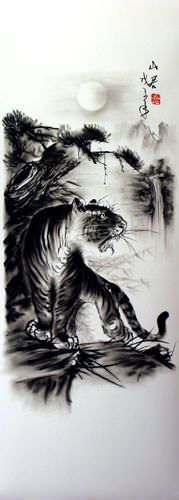 Charcoal Tiger Roaring in the Moonlight Portrait