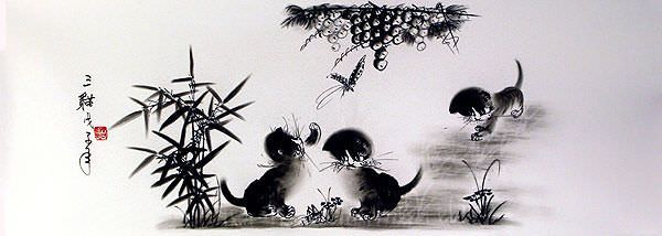 Charcoal Kittens Wide Drawing
