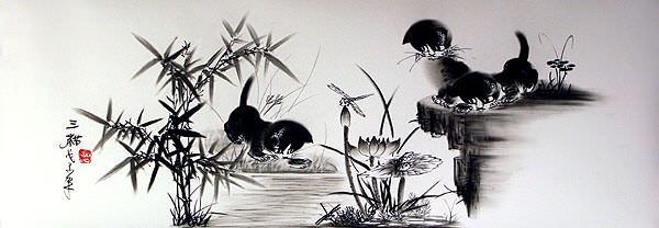 Charcoal Kittens Wide Drawing