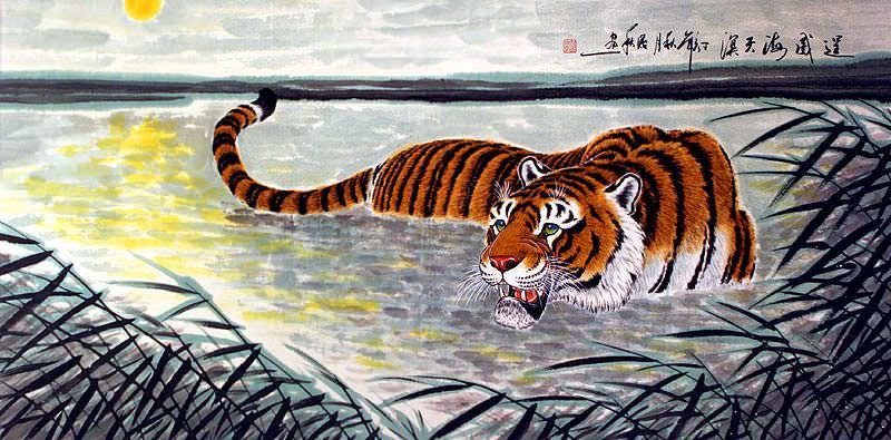 Huge Tiger Prowling in the Water Painting