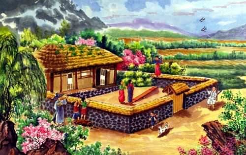 North Korean Village Painting