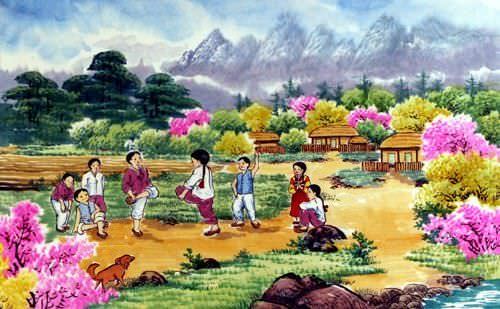 North Korean Village Painting