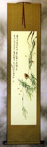 Bird Song in the Mountains - Bird and Flower Wall Scroll