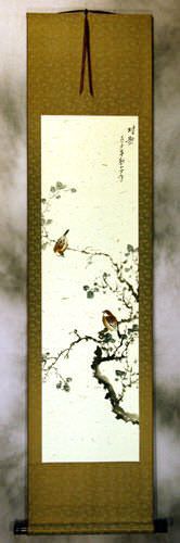 The Couple's Gaze - Bird and Flower Wall Scroll