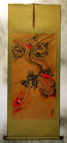 Flying Chinese Dragon - Asian Wall Scroll